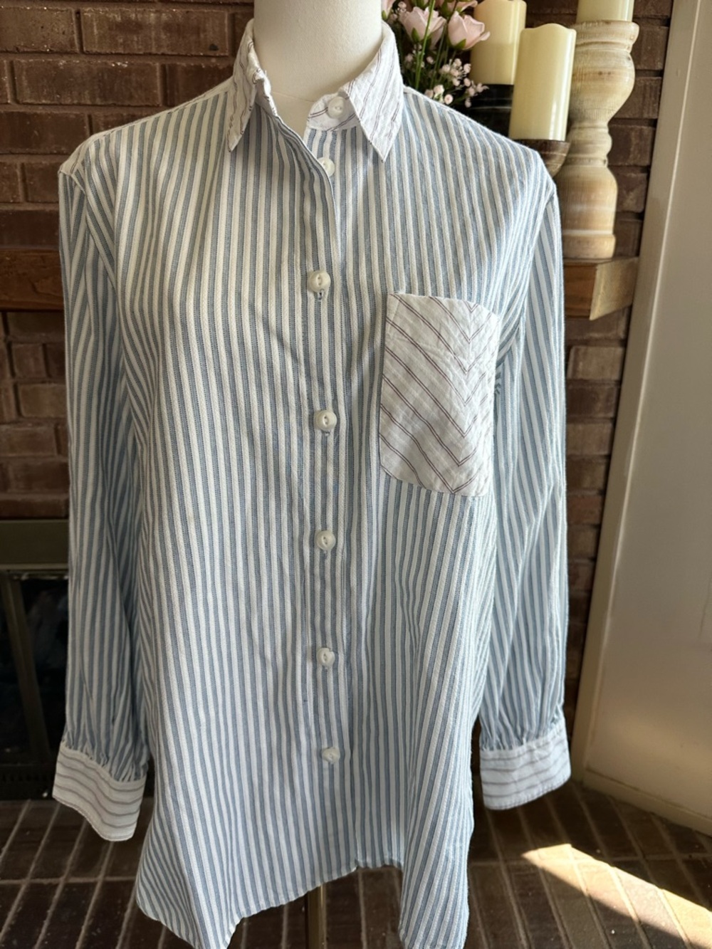 rag & bone Striped Button Down Shirt Medium Mixed Stripe Seersucker Pocket Top